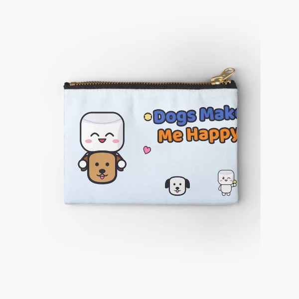 Dogs Make Me Happy - Cute Marshmallow Pip Hugging a Puppy — Zipper Pouch by BiMood