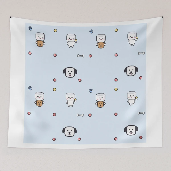 Dogs Make Me Happy - Cute Marshmallow Pip Hugging a Puppy — Tapestry by BiMood