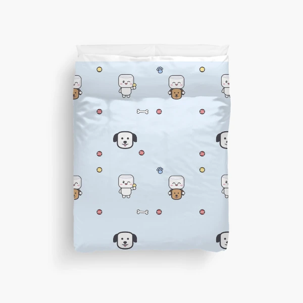 Dogs Make Me Happy - Cute Marshmallow Pip Hugging a Puppy — Duvet Cover by BiMood
