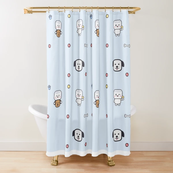 Dogs Make Me Happy - Cute Marshmallow Pip Hugging a Puppy — Shower Curtain by BiMood