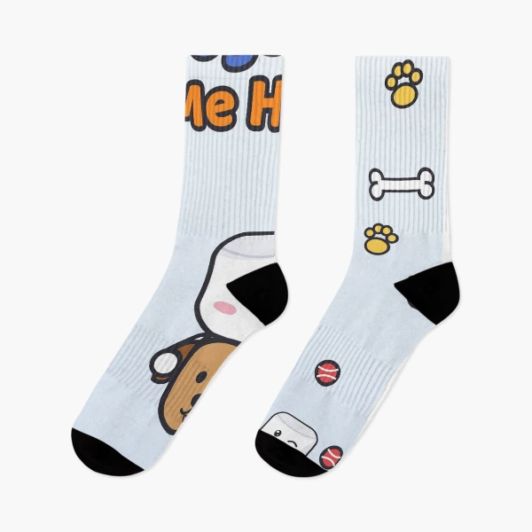 Dogs Make Me Happy - Cute Marshmallow Pip Hugging a Puppy — Socks by BiMood