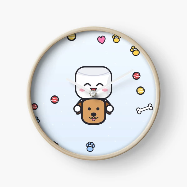 Dogs Make Me Happy - Cute Marshmallow Pip Hugging a Puppy — Clock by BiMood