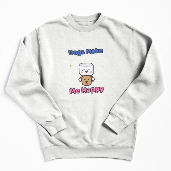 Dogs Make Me Happy - Cute Marshmallow Pip Hugging a Puppy — Pullover Sweatshirt by BiMood