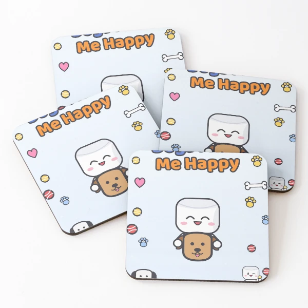 Dogs Make Me Happy - Cute Marshmallow Pip Hugging a Puppy — Coasters (Set of 4) by BiMood