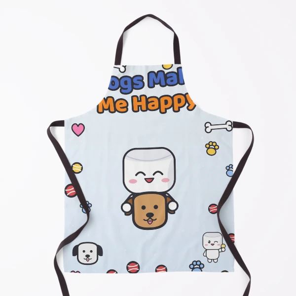 Dogs Make Me Happy - Cute Marshmallow Pip Hugging a Puppy — Apron by BiMood