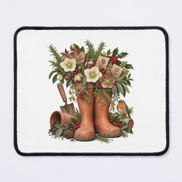 Item preview, Christmas Garden Boots Hellebore Holly Botanical Art designed and sold by TeNovaStudio.