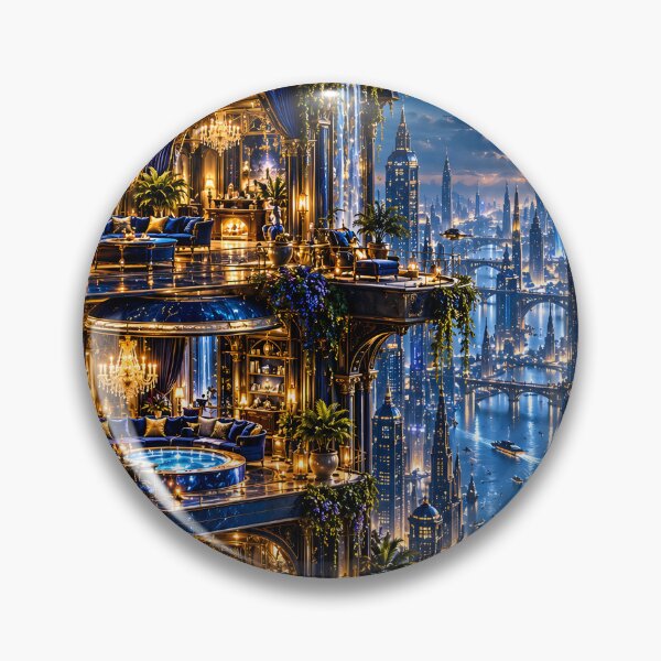 Item preview, Sapphire Blue Futuristic Palace – Luxury Fantasy City at Night designed and sold by IRON SIREN.
