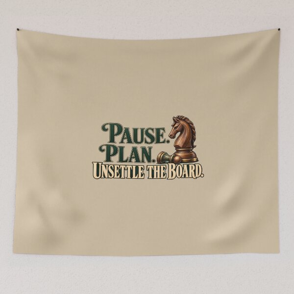 Item preview, Pause, Plan, Unsettle the Board – Wooden Knight Chess Design designed and sold by VioVibe.