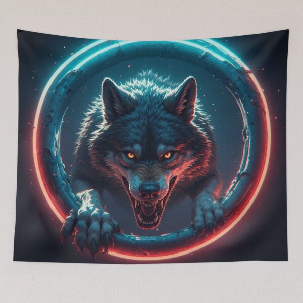 Item preview, Neon Wolf Glowing Amber Eyes Fierce Dark Fantasy Art designed and sold by FusionCipher.