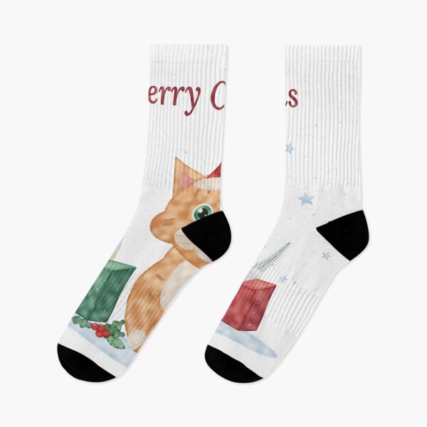 Item preview, Cute Orange Kitten in Santa Hat – Merry Christmas Watercolor Cat with Gifts designed and sold by Deepsleepstudio.