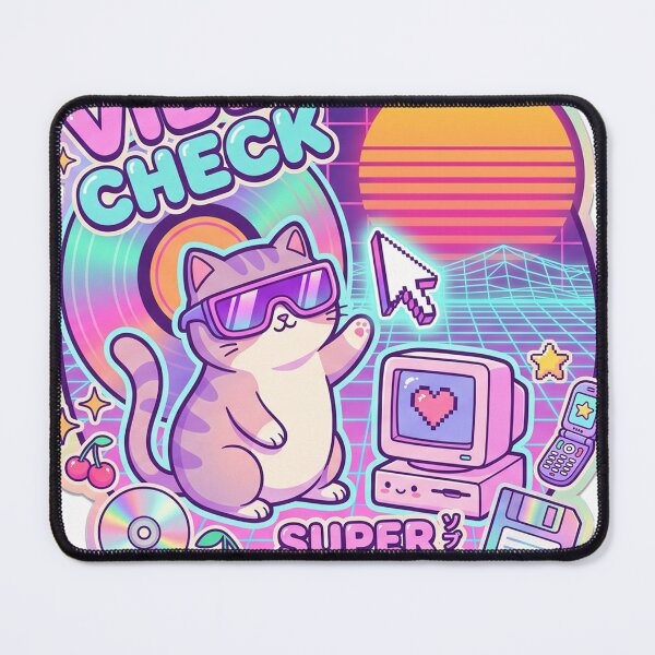 Item preview, Retro Y2K Aesthetic Vaporwave Cat - Neon "Vibe Check" Sticker & Print designed and sold by Lourine.