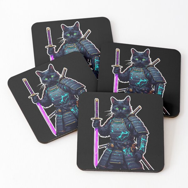 Item preview, Cyberpunk Anime Samurai Cat Japanese Culture Sticker designed and sold by Cyber Gold Studio.