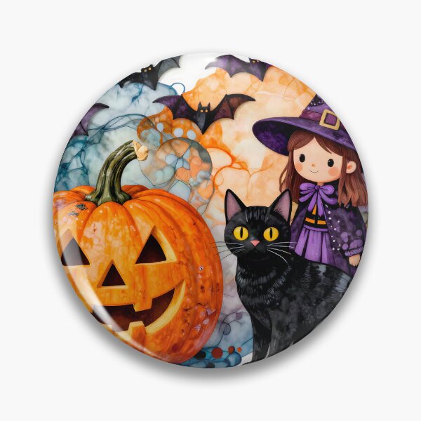 Item preview, Cute Halloween Witch, Cat, Bats and Carved Pumpkin designed and sold by artedamensagem.