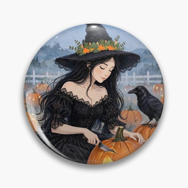 Item preview, The Witch Carving a Glowing Pumpkin Lantern. designed and sold by DibujandoPorfa.