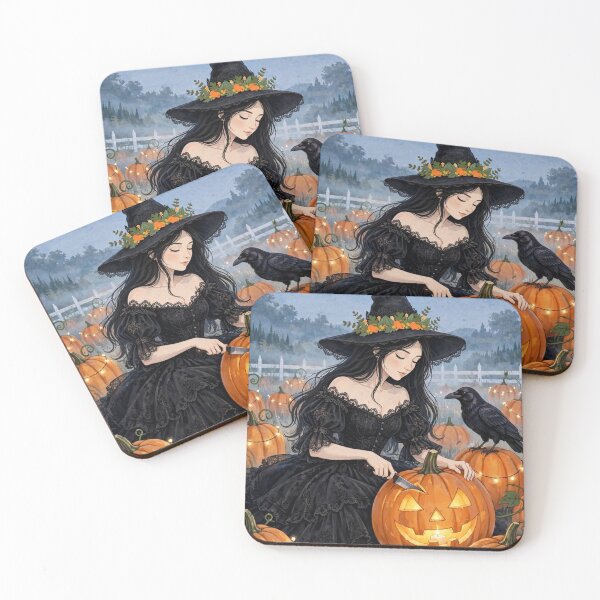 Item preview, The Witch Carving a Glowing Pumpkin Lantern. designed and sold by DibujandoPorfa.