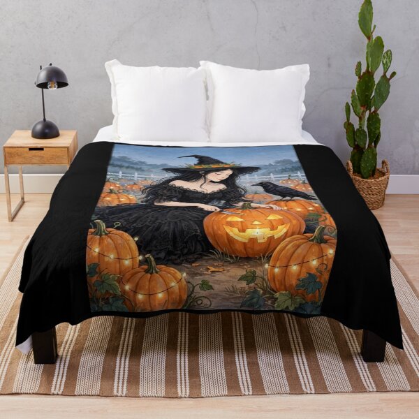 Item preview, The Witch Carving a Glowing Pumpkin Lantern. designed and sold by DibujandoPorfa.