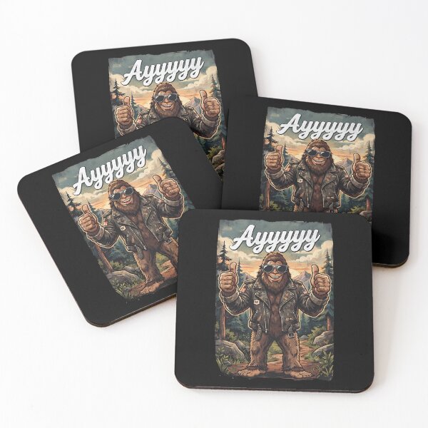 Item preview, Cool Bigfoot Sasquatch Ayyyyy Leather Jacket Thumbs Up Vintage Forest Design designed and sold by FrozenFits.