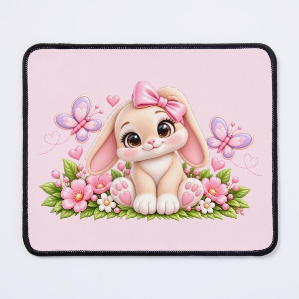 Item preview, Cute Pastel Bunny with Pink Bow – 3D Butterfly Floral Garden Art designed and sold by HO•Designs.