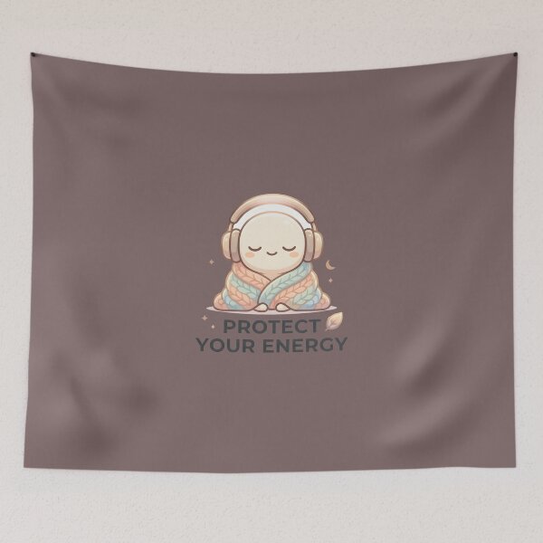 Item preview, Protect Your Energy - Cozy Lo-Fi Aesthetic Anime Character with Headphones designed and sold by VibeShift Studio.