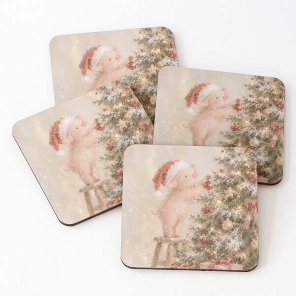 Item preview, Cozy Christmas Pig Decorating the Tree – Cute Watercolor Holiday Art designed and sold by mayatA-rt.