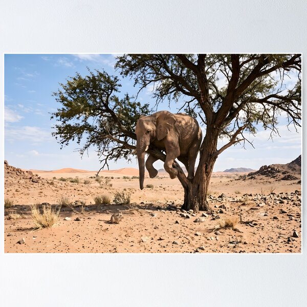 Item preview, The Scared Elephant - Funny Tree Climbing Safari Animal Art designed and sold by TeeBee1234.
