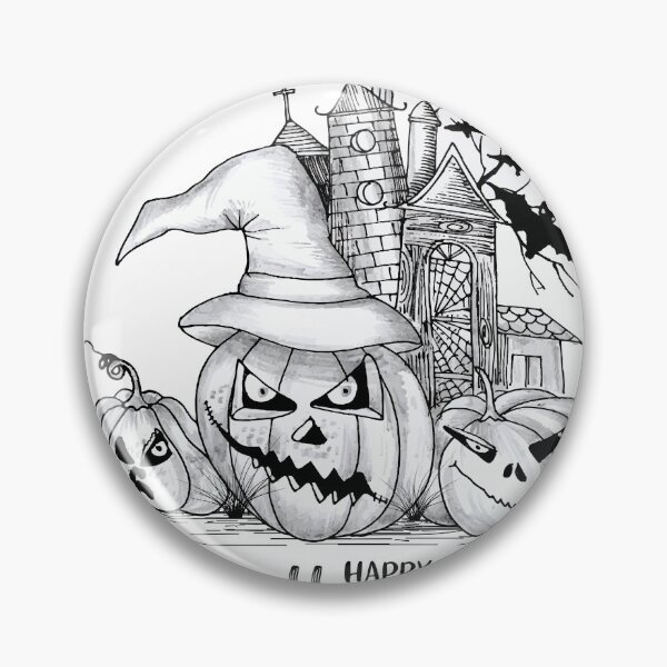 Item preview, Vintage Haunted Castle Pumpkins Witch Hat Black and White Halloween Graphic designed and sold by PIXeez⭐️⭐️⭐️⭐️⭐️.