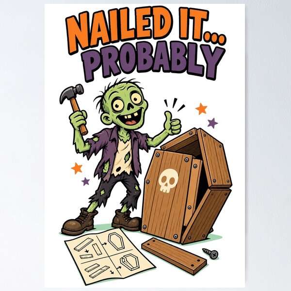 Item preview, Nailed It Probably Funny Zombie Coffin Halloween DIY Design. designed and sold by The-T-In-Retro.