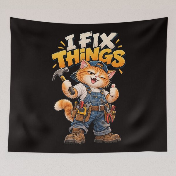 Item preview, I Fix Things - Cute Handyman Orange Cat   designed and sold by WeLoveCatss.