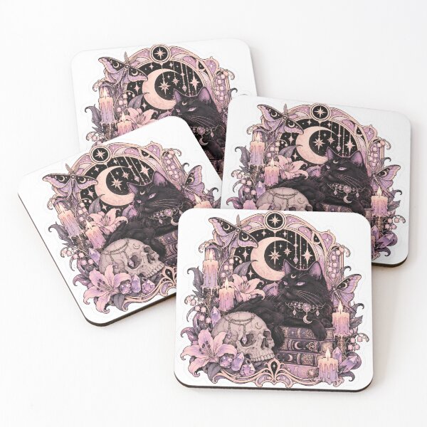 Item preview, Pastel Goth Black Cat with Crystal Skull and Moon designed and sold by Velvet Hex.