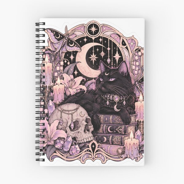 Item preview, Pastel Goth Black Cat with Crystal Skull and Moon designed and sold by ElysianWardrobeCo.