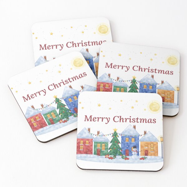 Item preview, Cozy Christmas Village Watercolor – Snowy Houses, Christmas Tree and Snowman designed and sold by Deepsleepstudio.