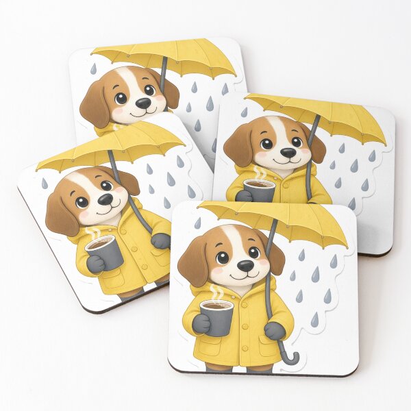Item preview, Beagle Puppy Yellow Raincoat Coffee designed and sold by OddLittleGoods.