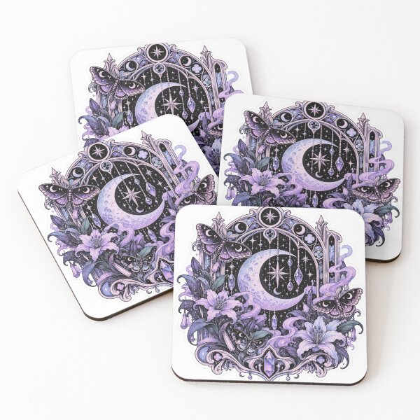 Item preview, Celestial Gothic Art Nouveau Moon Lilies and Moths designed and sold by Velvet Hex.