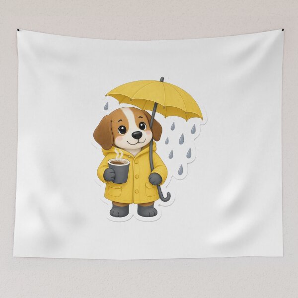 Item preview, Beagle Puppy Yellow Raincoat Coffee designed and sold by OddLittleGoods.