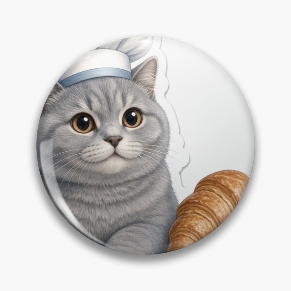 Item preview, British Shorthair Chef Cat Croissant designed and sold by OddLittleGoods.