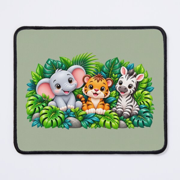 Item preview, Cute Jungle Baby Animals – Adorable 3D Elephant Tiger and Zebra Art designed and sold by HO•Designs.