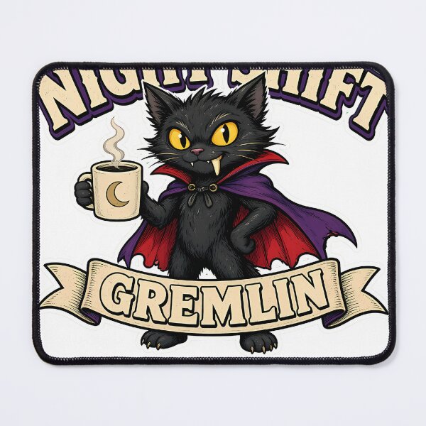 Item preview, Night Shift Gremlin Vampire Black Cat with Coffee designed and sold by GSideArtStore.