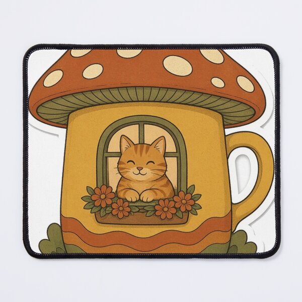Item preview, Retro 70s Mushroom Mug House Cat designed and sold by OddLittleGoods.