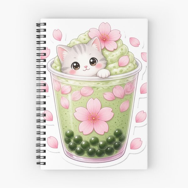 Item preview, Sakura Matcha Bubble Tea Kitten designed and sold by OddLittleGoods.