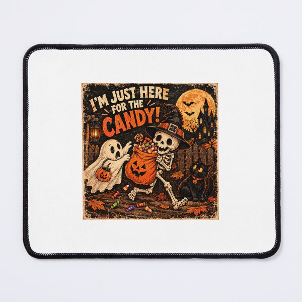 Item preview, I'm Just Here for the Candy! – Funny Vintage Halloween Skeleton designed and sold by NestDesigns01.