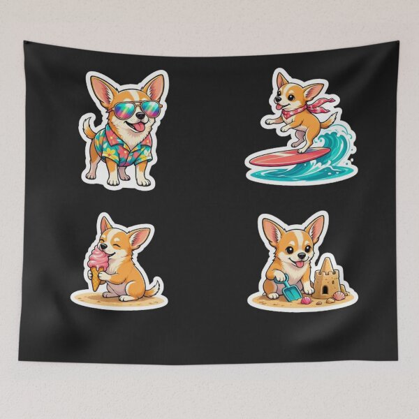 Item preview, Cute Chihuahua Summer Beach Sticker Pack – Surfing, Ice Cream & Hawaiian Vibes designed and sold by Designorado.