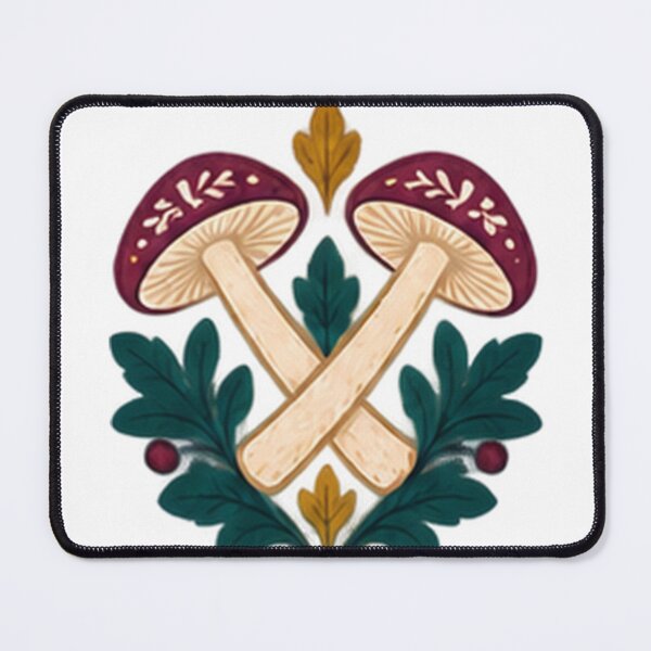 Item preview, Crossed Red Mushrooms with Oak Leaves, Folk Art Emblem designed and sold by H. Doucette Studio.