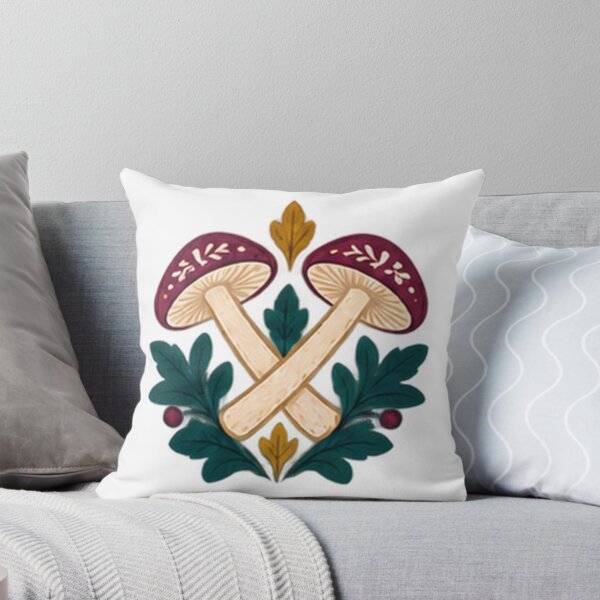 Item preview, Crossed Red Mushrooms with Oak Leaves, Folk Art Emblem designed and sold by H. Doucette Studio.