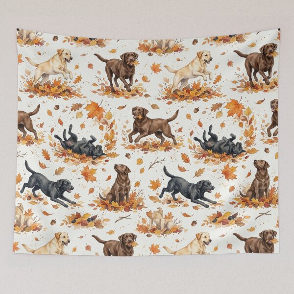 Item preview, Labradors in Autumn - Funny Pattern of Dogs Playing with Dry Leaves in Watercolor designed and sold by Goodthingstree.