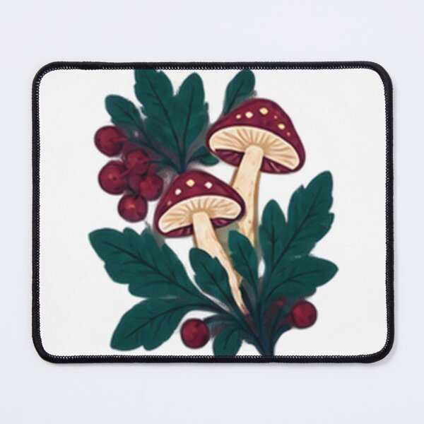 Item preview, Red Mushrooms with Berries and Oak Leaves, Folk Art designed and sold by H. Doucette Studio.