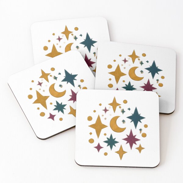 Item preview, Gold Crescent Moon and Stars, Celestial Folk Art Cluster designed and sold by H. Doucette Studio.