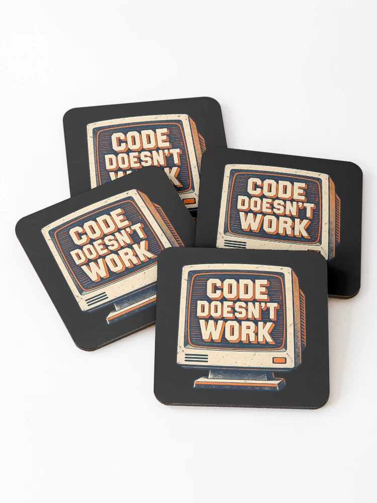 Thumbnail 1 of 5, Coasters (Set of 4), Code Doesnt Work Funny Computer Programmer Coding Humor Retro Monito designed and sold by Photo-Sphere101.