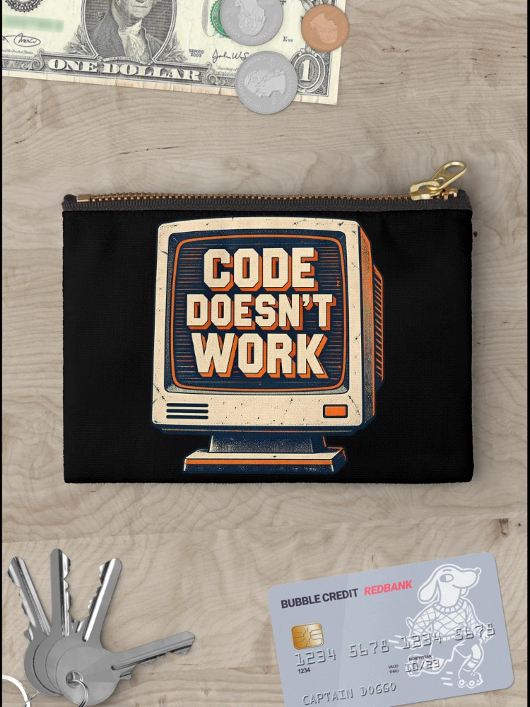 Thumbnail 3 of 4, Zipper Pouch, Code Doesnt Work Funny Computer Programmer Coding Humor Retro Monito designed and sold by Photo-Sphere101.