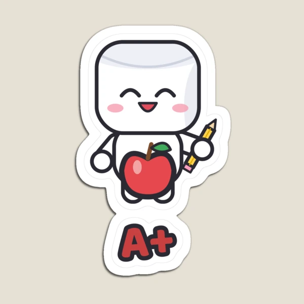 Best Teacher Ever - Cute Marshmallow Pip with Apple and Pencil — Magnet by BiMood