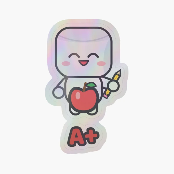 Best Teacher Ever - Cute Marshmallow Pip with Apple and Pencil — Sticker by BiMood